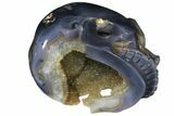 Polished Blue Agate Skull With Quartz Crystal Pocket #127601-4